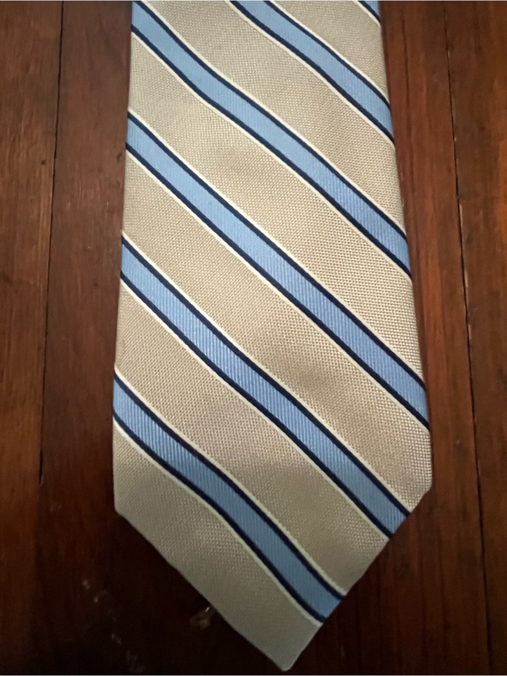 Nautica Beige Tie with Light Blue and Navy Stripes